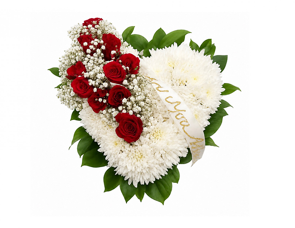 White Pomps Red Roes Overcast Satin Heart