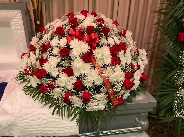 Red and White Casket Spray