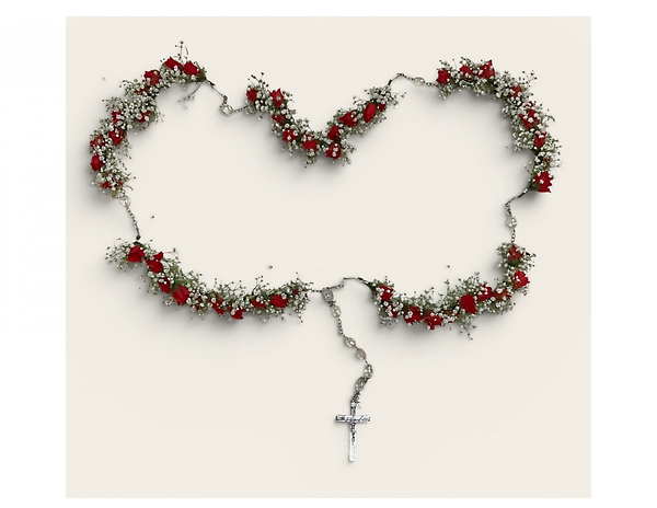 Red Silk Rosary with Babies Breath