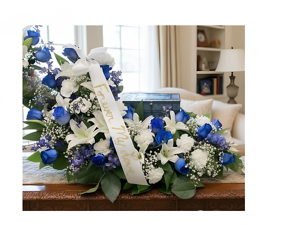 Blue Roses White Lily Urn Flowers