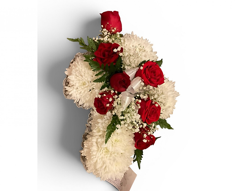 White Pomp Red Rose Cross Overcast Pillow Satin Heart