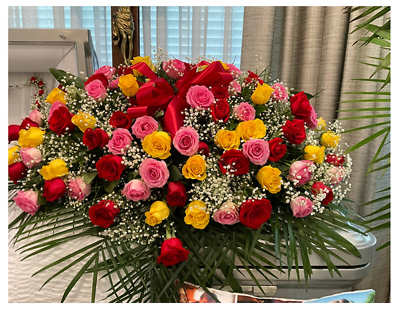 Red, Yellow and Pink Roses Casket Spray